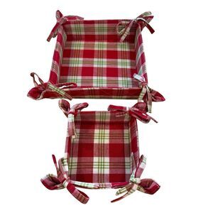 Park Designs Bread Collapsable Baskets Set Of 2 Checkered Christmas Country New